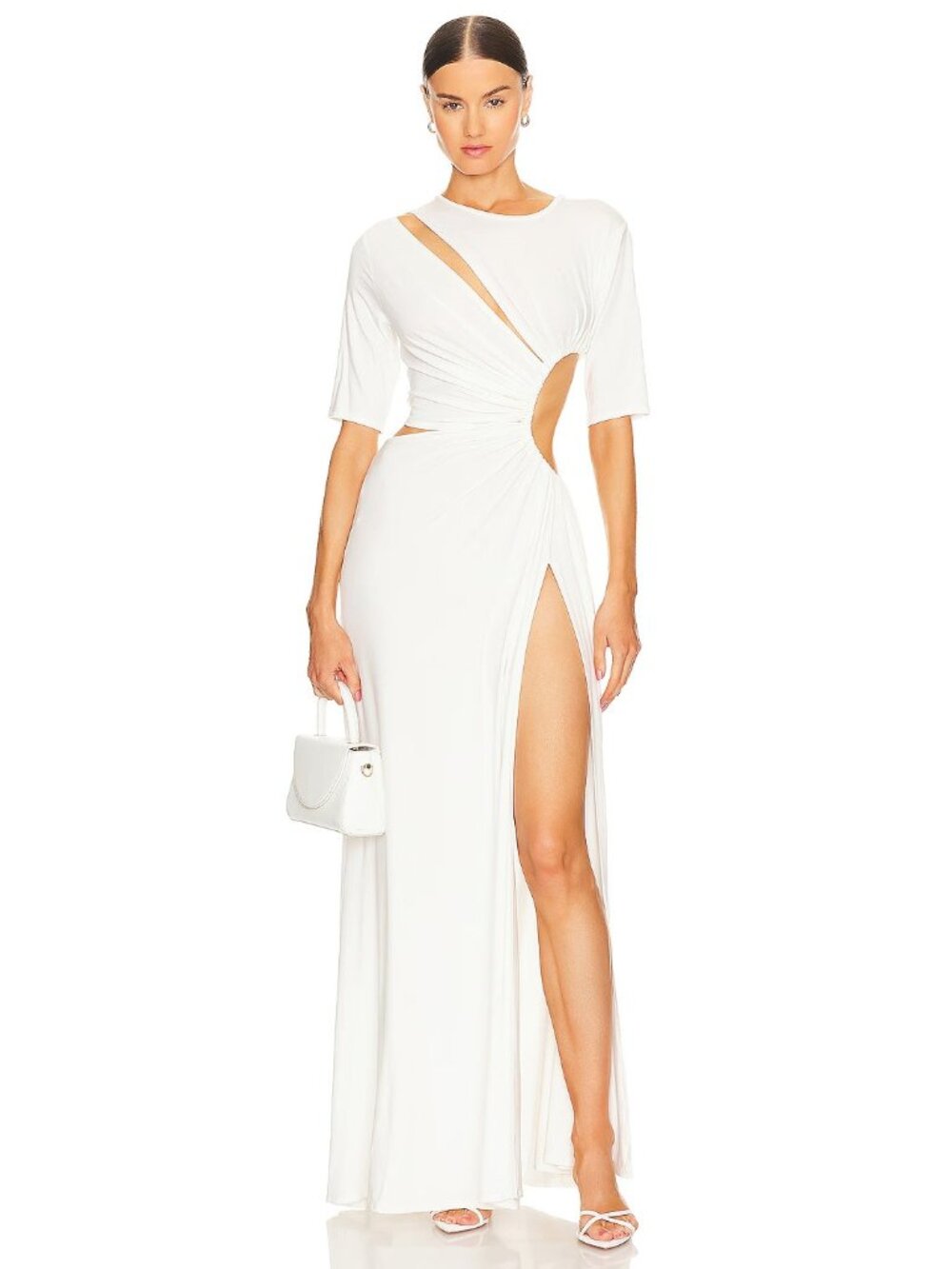 Sid Neigum Gathered Slit Maxi Dress in White